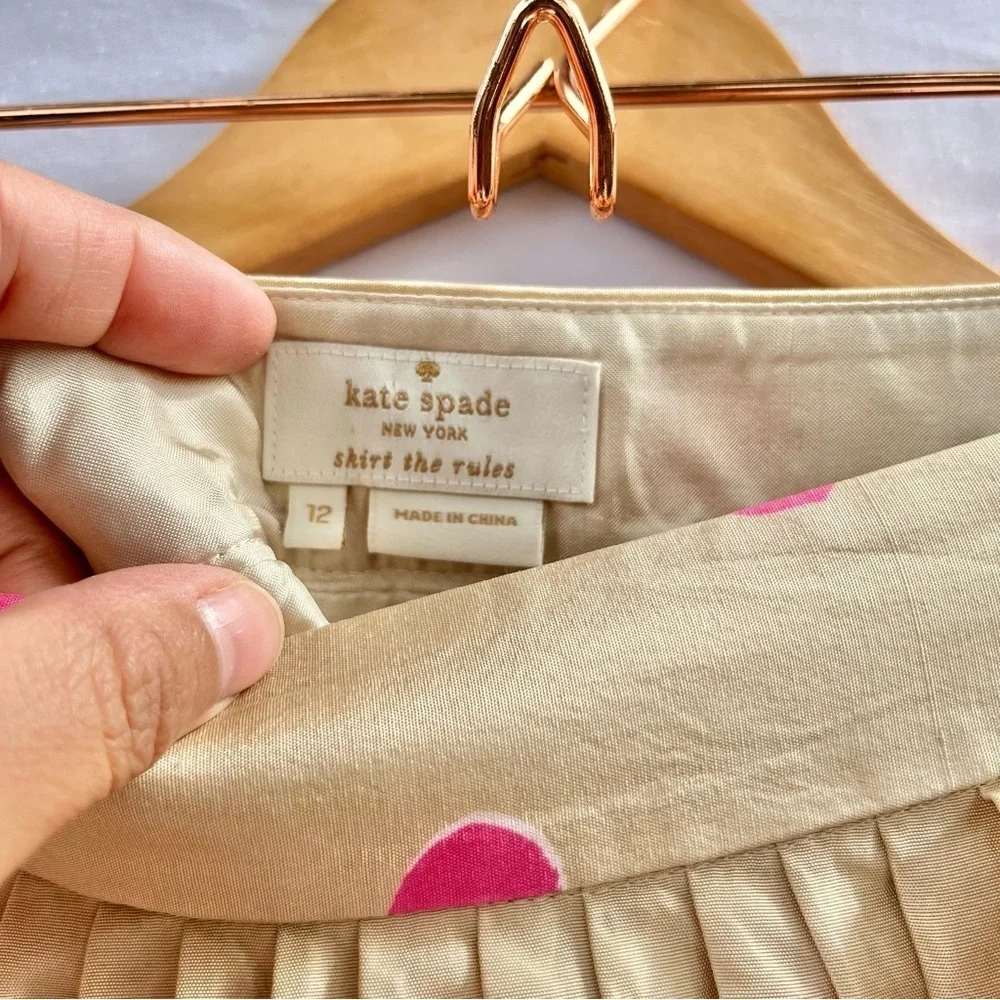 KATE SPADE | SKIRT THE RULES MELODY SKIRT IN BEIGE AND PINK POLKA DOTS SIZE 12